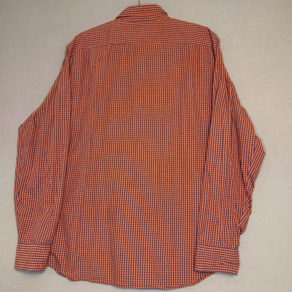 J.Crew Mens XL Orange Navy Blue Gingham Check Cotton Button Down Shirt LS
